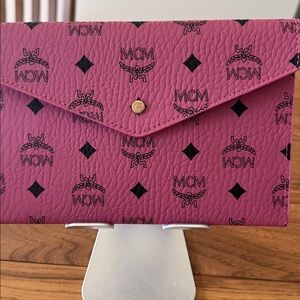 MCM Fuchsia and Black Logo Envelope Clutch